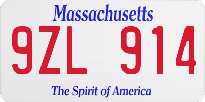 MA license plate 9ZL914