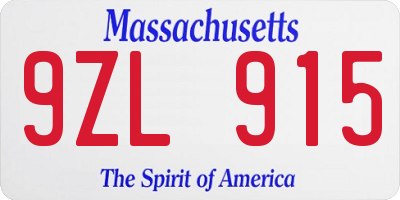 MA license plate 9ZL915