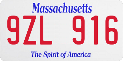 MA license plate 9ZL916