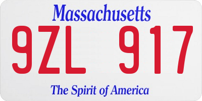 MA license plate 9ZL917