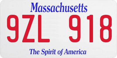 MA license plate 9ZL918