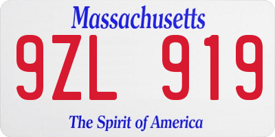 MA license plate 9ZL919