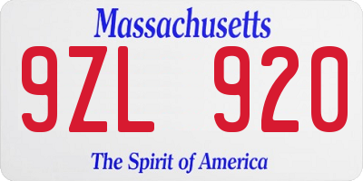 MA license plate 9ZL920