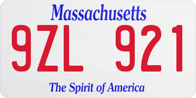 MA license plate 9ZL921