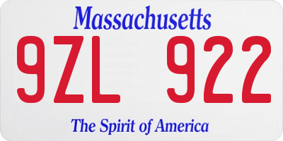 MA license plate 9ZL922