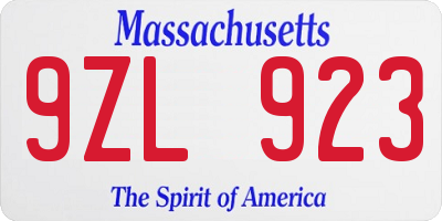 MA license plate 9ZL923
