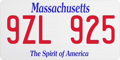 MA license plate 9ZL925