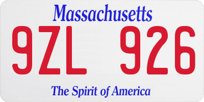 MA license plate 9ZL926