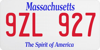 MA license plate 9ZL927