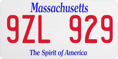 MA license plate 9ZL929
