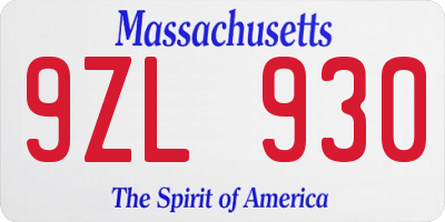 MA license plate 9ZL930