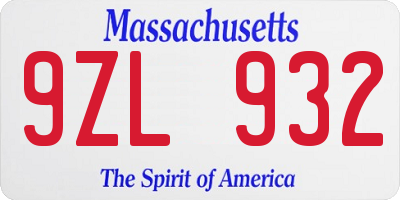 MA license plate 9ZL932