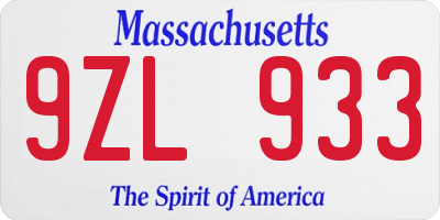 MA license plate 9ZL933