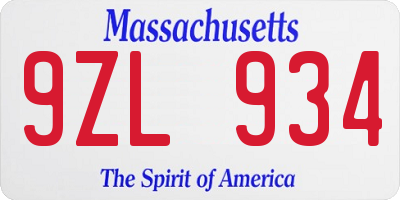 MA license plate 9ZL934
