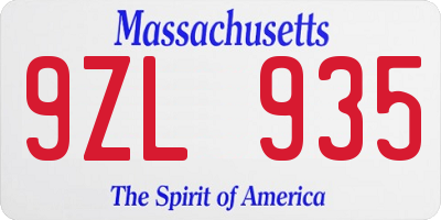 MA license plate 9ZL935