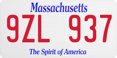 MA license plate 9ZL937