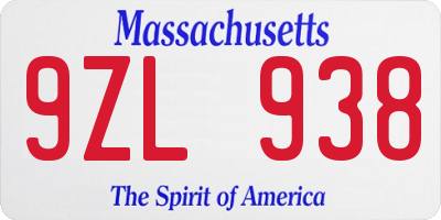 MA license plate 9ZL938