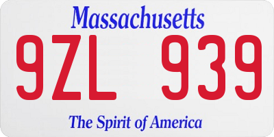 MA license plate 9ZL939