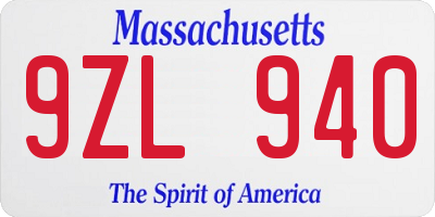 MA license plate 9ZL940