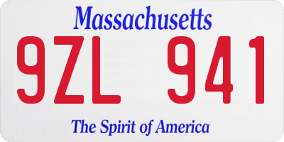 MA license plate 9ZL941