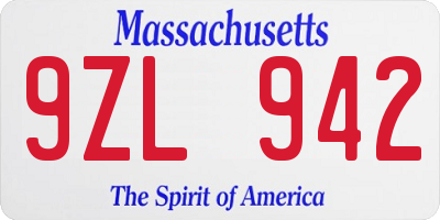 MA license plate 9ZL942