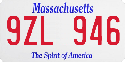 MA license plate 9ZL946
