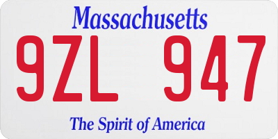 MA license plate 9ZL947