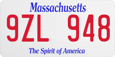 MA license plate 9ZL948