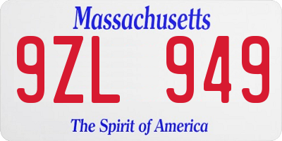 MA license plate 9ZL949