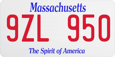 MA license plate 9ZL950