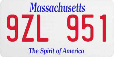 MA license plate 9ZL951