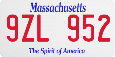 MA license plate 9ZL952