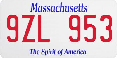 MA license plate 9ZL953