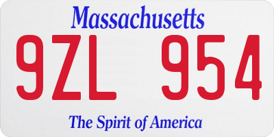 MA license plate 9ZL954