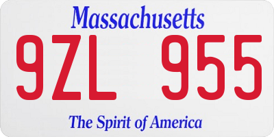 MA license plate 9ZL955