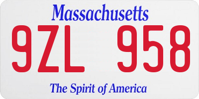 MA license plate 9ZL958