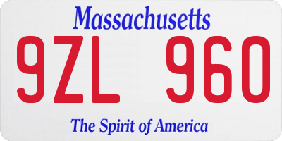 MA license plate 9ZL960