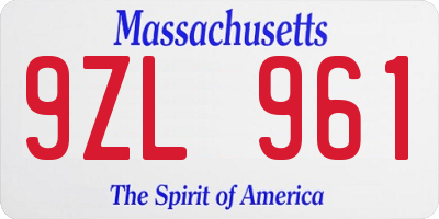 MA license plate 9ZL961