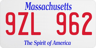 MA license plate 9ZL962