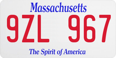 MA license plate 9ZL967