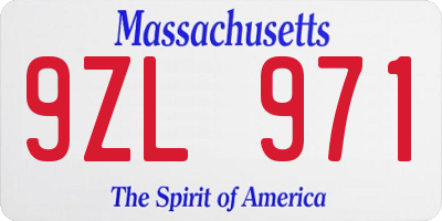MA license plate 9ZL971