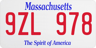 MA license plate 9ZL978