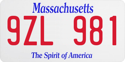 MA license plate 9ZL981
