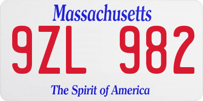 MA license plate 9ZL982