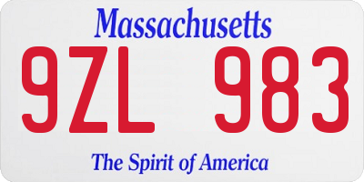 MA license plate 9ZL983