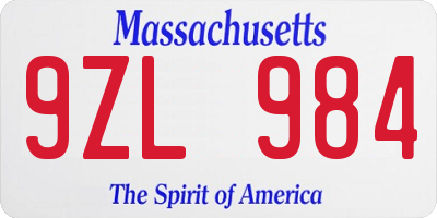 MA license plate 9ZL984