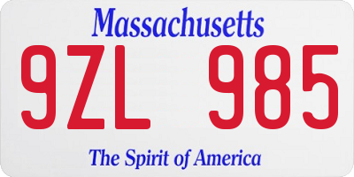 MA license plate 9ZL985