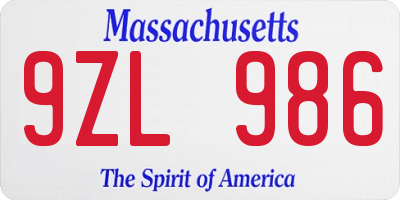 MA license plate 9ZL986