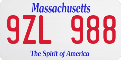 MA license plate 9ZL988