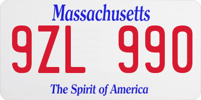MA license plate 9ZL990